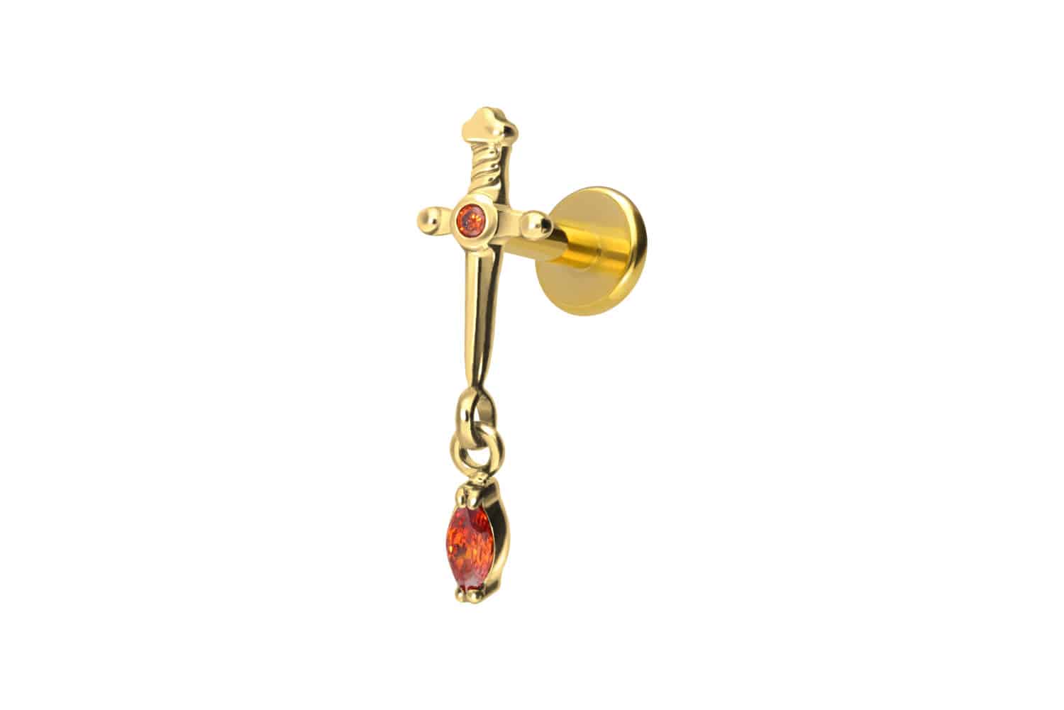 Titan Labret Piercing mit Innengewinde DOLCH + KRISTALLTROPFEN